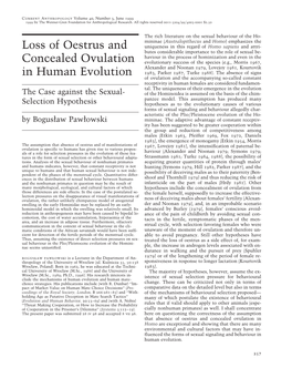 Loss of Oestrus and Concealed Ovulation in Human Evolution