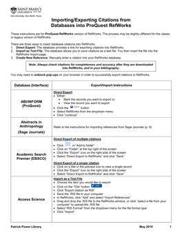 Importing/Exporting Citations from Databases Into Proquest Refworks