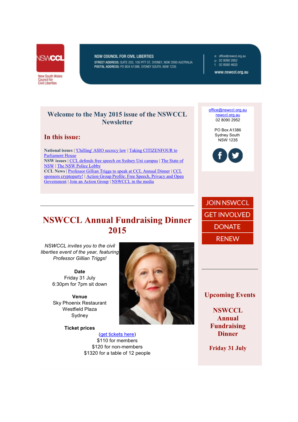 NSWCCL Annual Fundraising Dinner 2015