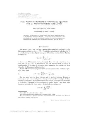 EASY PROOFS of RIEMANN's FUNCTIONAL EQUATION for Ζ(S