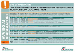 Dal 30 Marzo 2019 Modifiche Circolazione Treni