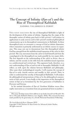 The Concept of Infinity (Eyn-Sof ) and the Rise of Theosophical Kabbalah