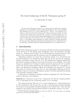 On Closed Subgroups of the R. Thompson Group F