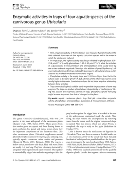 Enzymatic Activities in Traps of Four Aquatic Species of the Carnivorous