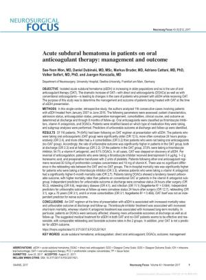 Acute Subdural Hematoma in Patients on Oral Anticoagulant Therapy: Management and Outcome