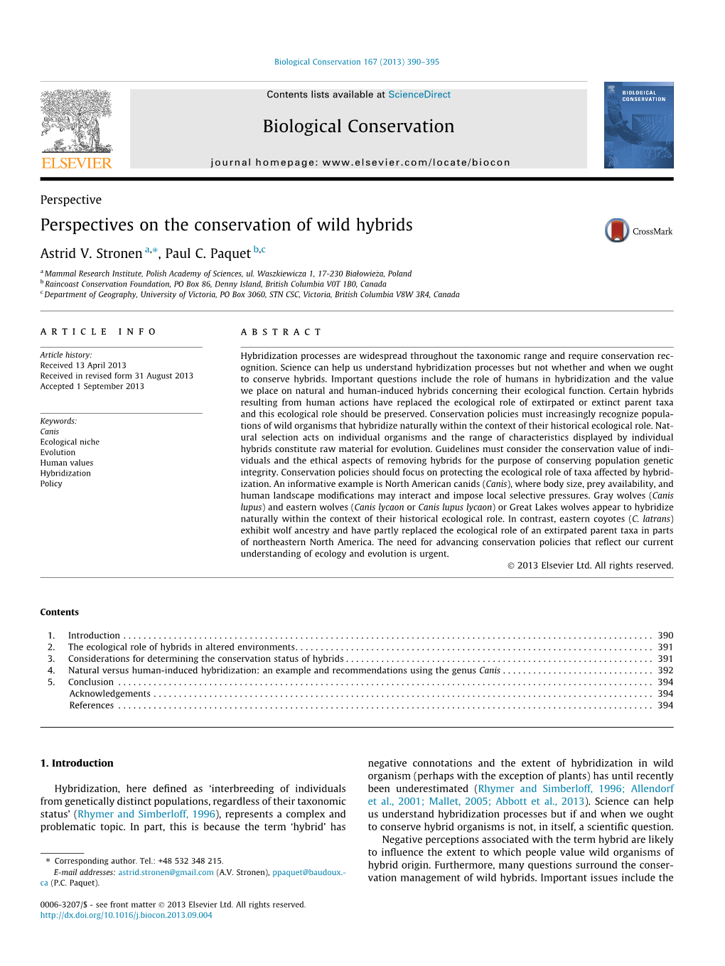 Perspectives on the Conservation of Wild Hybrids ⇑ Astrid V