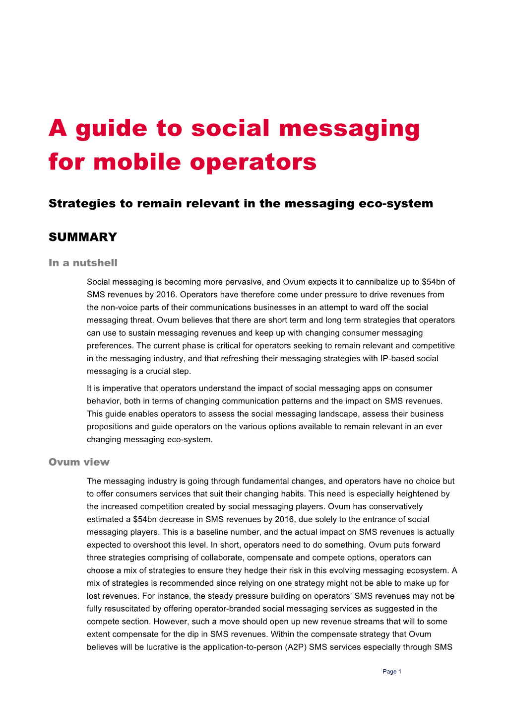 A Guide to Social Messaging for Mobile Operators