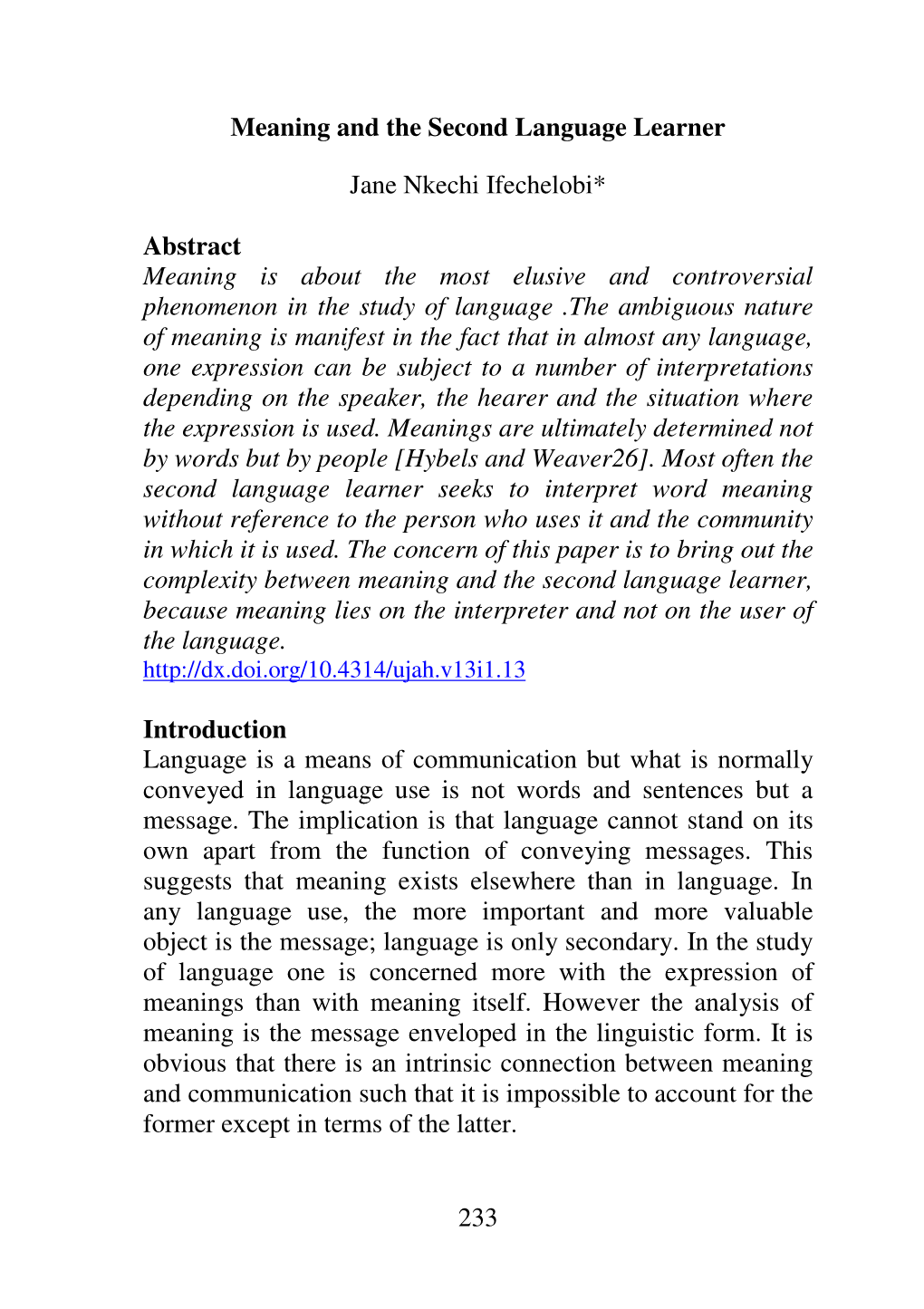 233 Meaning and the Second Language Learner Jane Nkechi