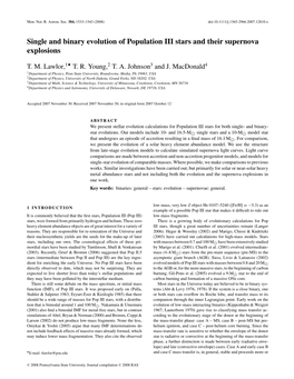 Single and Binary Evolution of Population III Stars and Their Supernova Explosions � T