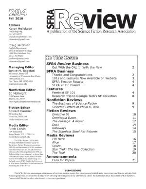 A Publication of the Science Fiction Research Association in This Issue
