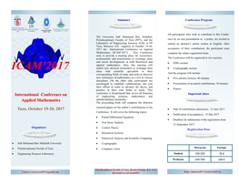 International Conference on Applied Mathematics Taza, October 19-20