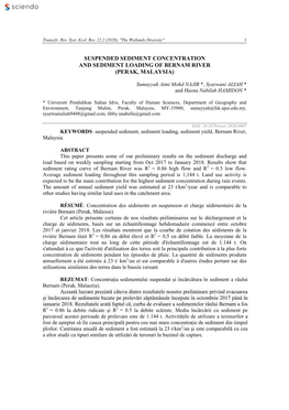 Suspended Sediment Concentration and Sediment Loading of Bernam River (Perak, Malaysia)