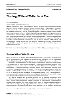 Theology Without Walls: Sic Et Non