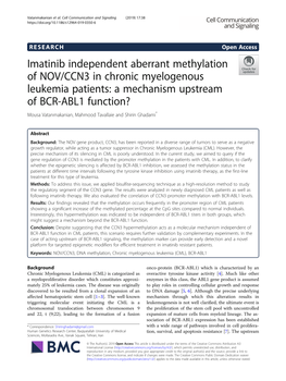 Imatinib Independent Aberrant Methylation of NOV/CCN3 In