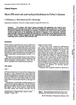 Short PR Intervals and Tachyarrhythmias in Fabry's Disease