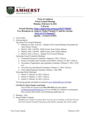 Town of Amherst Town Council Meeting Monday, February 8, 2021 5:30 P.M