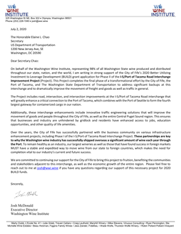 Washington Wine Institute Letter of Support