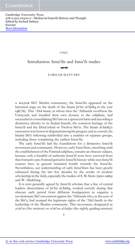 Introduction: Ismailis and Ismaili Studies
