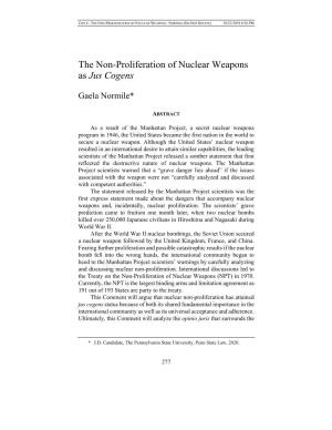 The Non-Proliferation of Nuclear Weapons As Jus Cogens