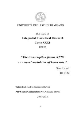 “The Transcription Factor NFIX As a Novel Modulator of Heart Rate.”