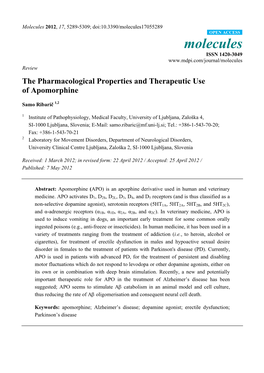 The Pharmacological Properties and Therapeutic Use of Apomorphine