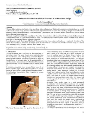 Study of Lateral Thoracic Artery in Cadaveric in Patna Medical College