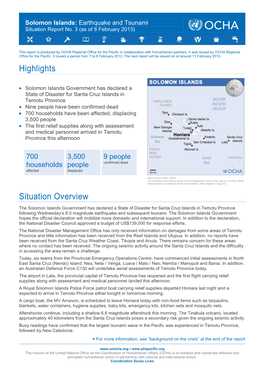 Solomon Islands Earthquake and Tsunami Situation Report No. 3 (As