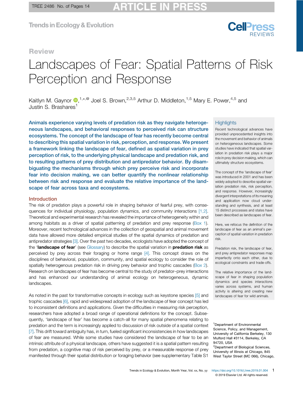 Landscapes of Fear: Spatial Patterns of Risk
