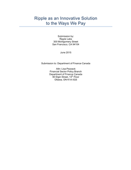 Response to the Department of Finance Canada's Consultation Paper on Innovative Payments Solutions