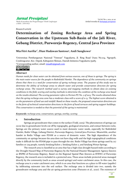 Determination of Zoning Recharge Area and Spring Conservation in the Upstream Sub-Basin of the Jali River, Gebang District, Purworejo Regency, Central Java Province