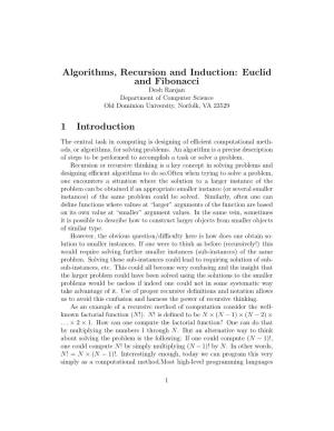 Algorithms, Recursion and Induction: Euclid and Fibonacci 1 Introduction