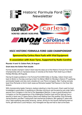 HSCC HISTORIC FORMULA FORD 1600 CHAMPIONSHIP Sponsored by Carless Race Fuels with Vital Equipment in Association with Avon Tyres, Supported by Radio Caroline