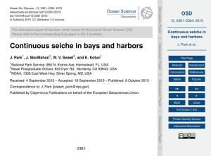 Continuous Seiche in Bays and Harbors J