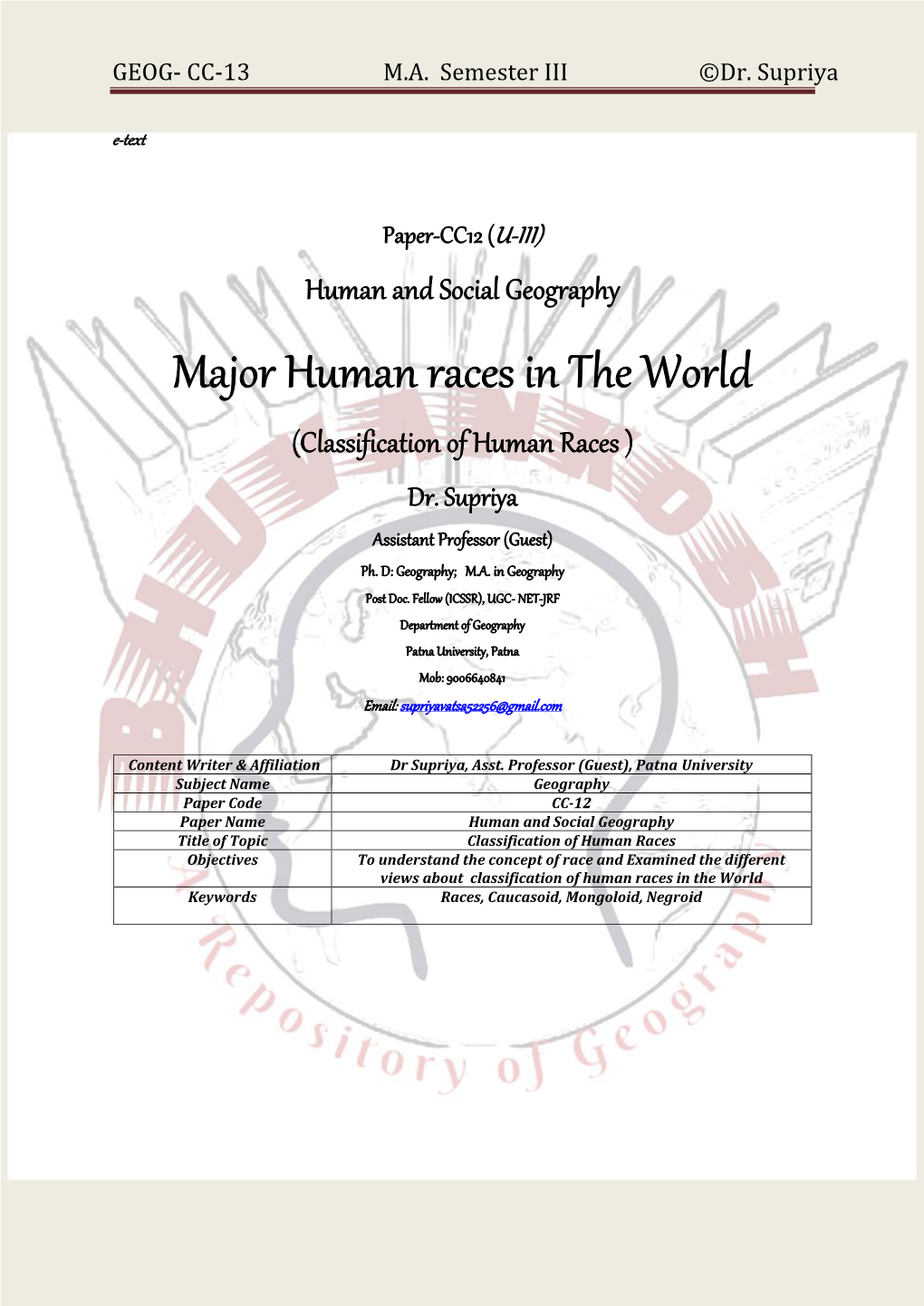 Major Human Races in the World (Classification of Human Races ) Dr