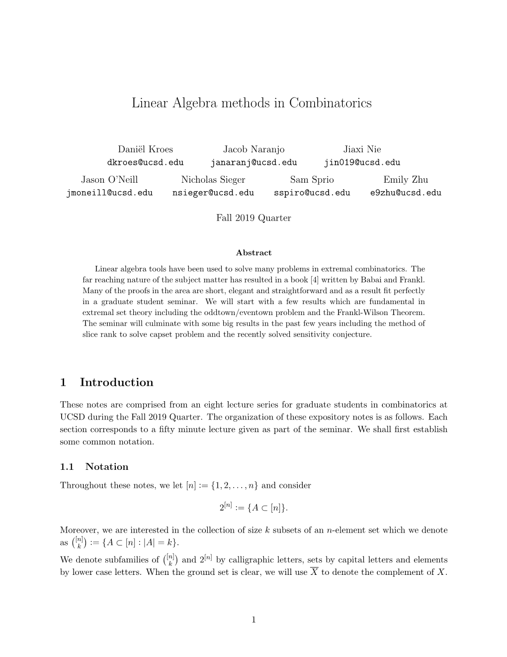 Linear Algebra Methods in Combinatorics