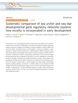 Systematic Comparison of Sea Urchin and Sea Star Developmental Gene Regulatory Networks Explains How Novelty Is Incorporated in Early Development