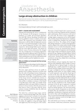 Large Airway Obstruction in Children Reprinted with Revisions from Update in Anaesthesia, (2004)18:44-49