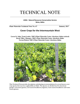 Technical Note 67: Cover Crops for the Intermountain West