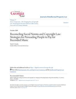Reconciling Social Norms and Copyright Law: Strategies for Persuading People to Pay for Recorded Music Mark F