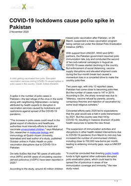 COVID-19 Lockdowns Cause Polio Spike in Pakistan 2 November 2020