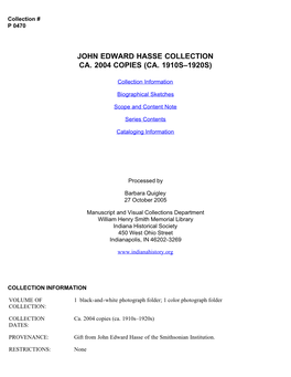 John Edward Hasse Collection Ca. 2004 Copies (Ca