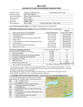 New York Non-Native Plant Invasiveness Ranking Form