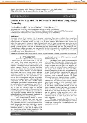 Human Face, Eye and Iris Detection in Real-Time Using Image Processing