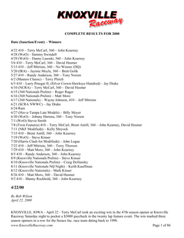 2000 Results by Bob Wilson