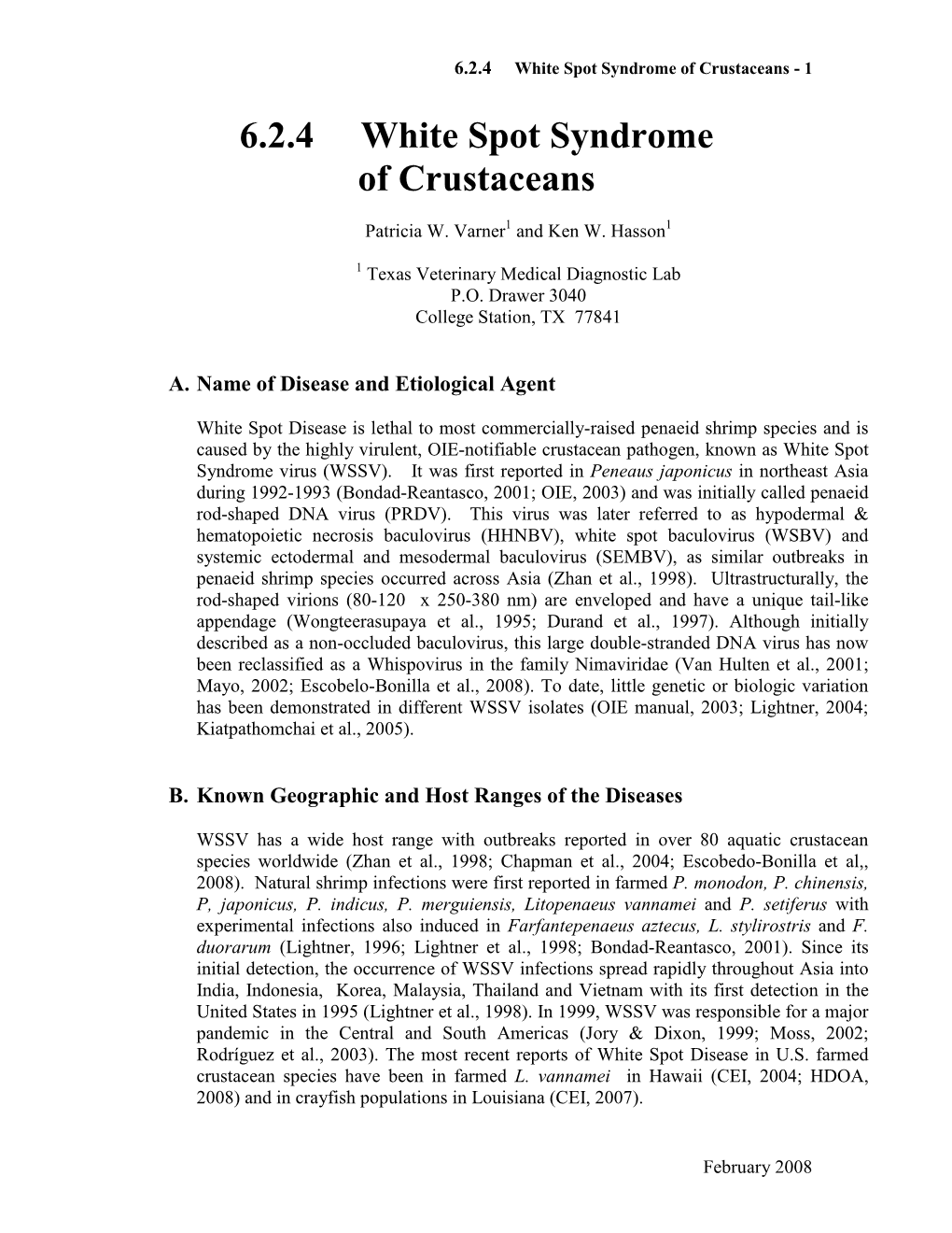 6.2.4 White Spot Syndrome of Crustaceans - 1