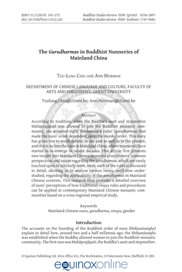 The Gurudharmas in Buddhist Nunneries of Mainland China