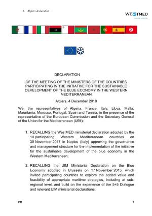 Declaration of the Meeting of the Ministers of the Countries Participating in the Initiative for the Sustainable Development Of