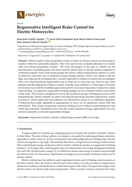 Regenerative Intelligent Brake Control for Electric Motorcycles