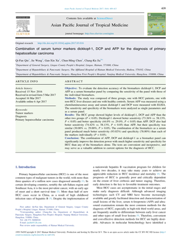 Combination of Serum Tumor Markers Dickkopf-1, DCP and AFP for the Diagnosis of Primary Hepatocellular Carcinoma