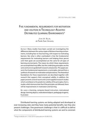 Five Fundamental Requirements for Motivation and Volition in Technology-Assisted Distributed Learning Environments*